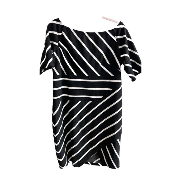 Anne Fontaine Black White Striped Dress Off Shoulder 44 / US 12 Womens Classic - Picture 1 of 10
